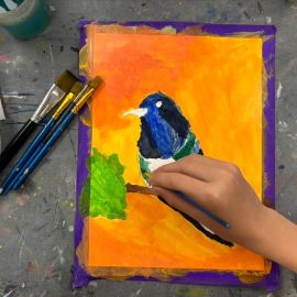 Children painting and drawing during an art class at Vivo Art Studio in Palm Coast, Florida.